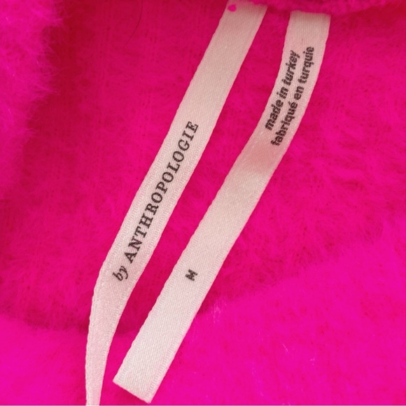 Anthropologie Neon Pink Fuzzy Sweater Medium Ribbed - Picture 4 of 7